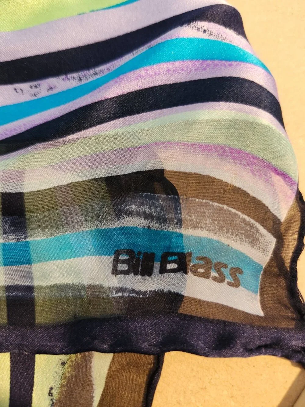 🚨 Vintage Bill Blass Scarf 20x20 Striped Chiffon Sheer Lightweight Retro Pastel
